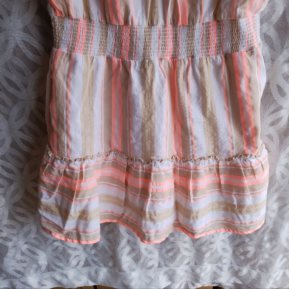 Vineyard vines dress large pink tan striped shirt sleeves cotton - Picture 8 of 11